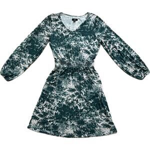 Jason Wu Printed Toile Jersey Dress Small Green 3/4 Sleeve Smocked Waist